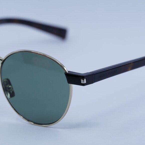 Saint Laurent SL707 002 Sunglasses Gold/Havana Round Frame, Green Lenses - Picture 2 of 12